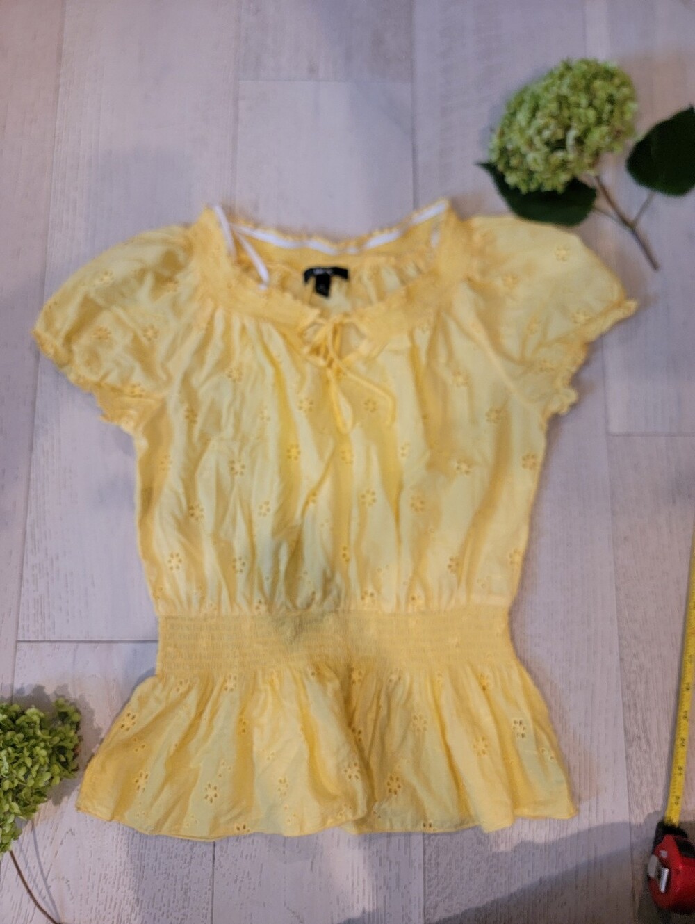 BCX Yellow Eyelet Peplum Top for Kids